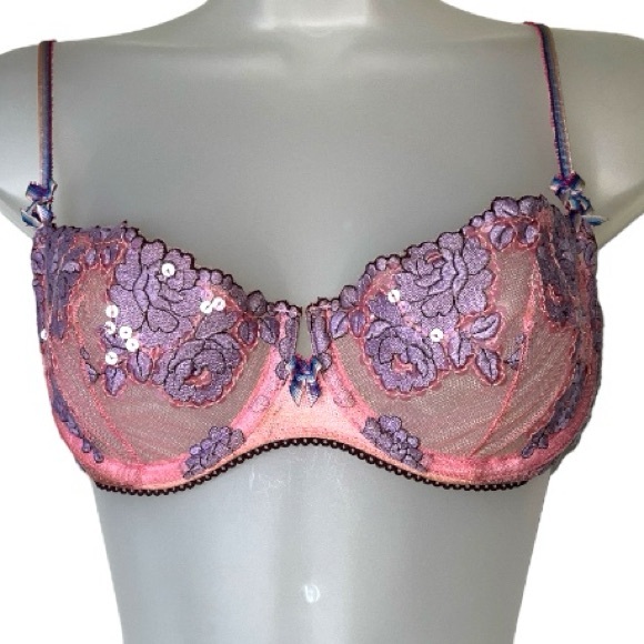 Y2K Victoria’s Secret Angels Sequin Floral Mesh Fairy Bra Pink Purple 34C - Picture 8 of 16